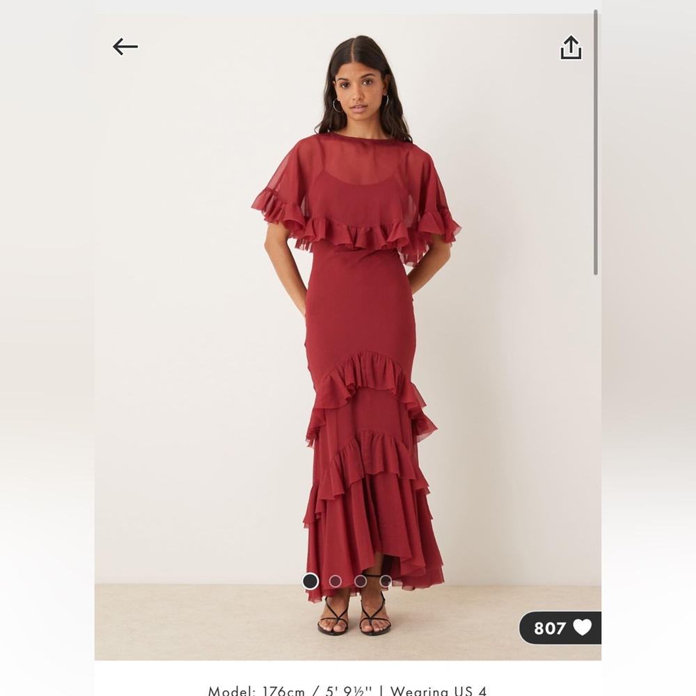 ASOS Burgundy Maxi Dress with Ruffles